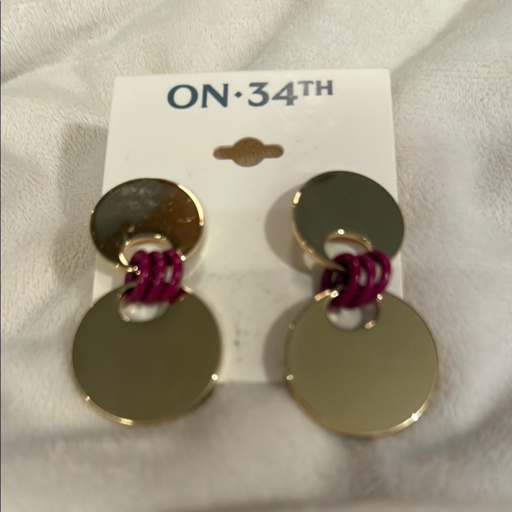Modern Gold and Pink Disc Earrings NWT On34th brand
